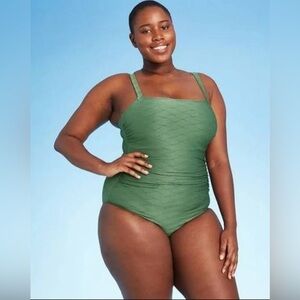 NWT Kona Sol Women's Basket Weave Classic Green One Piece Swimsuit - 20W